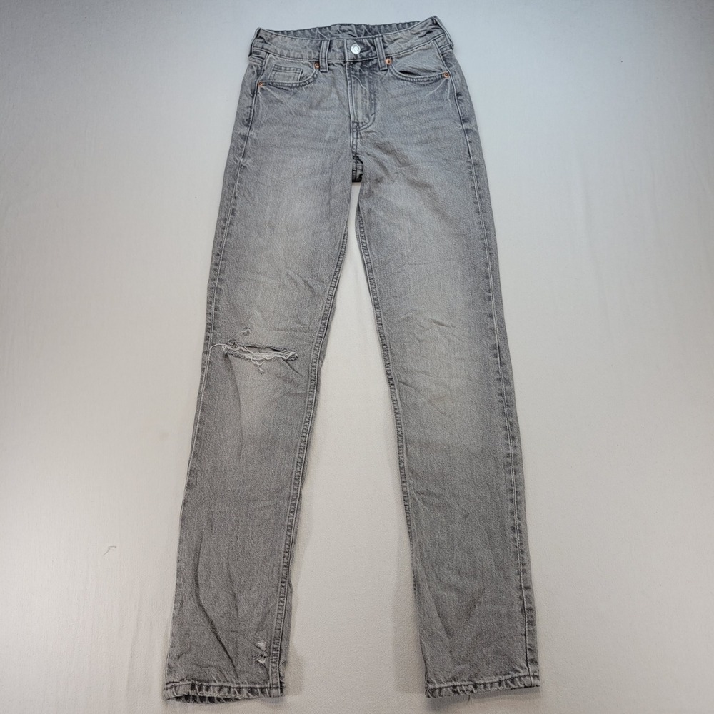 H&M &Denim Straight Jeans Women 0 Gray Mid Waist Regular Fit Denim